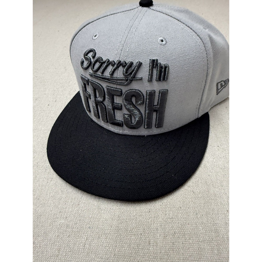 New Era 59FIFTY Sorry I’m Fresh Fitted Hat Size 8 Gray Black Flat Brim